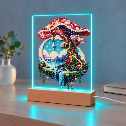 Pink Mushroom Over a Floating Isle (Light-Up Pearl Painting)