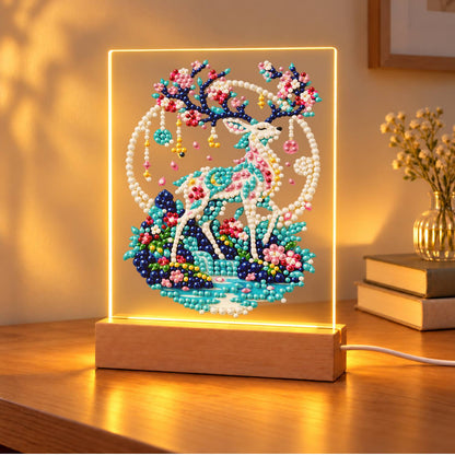 Blossom-Antlered Deer by the Moon (Light-Up Pearl Painting)