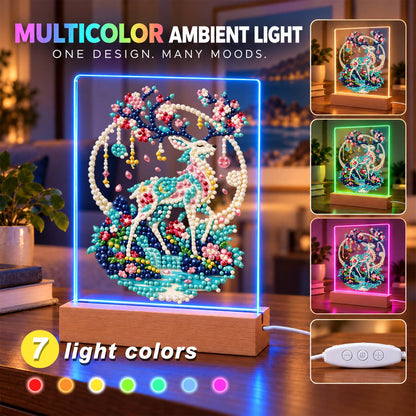 Blossom-Antlered Deer by the Moon (Light-Up Pearl Painting)