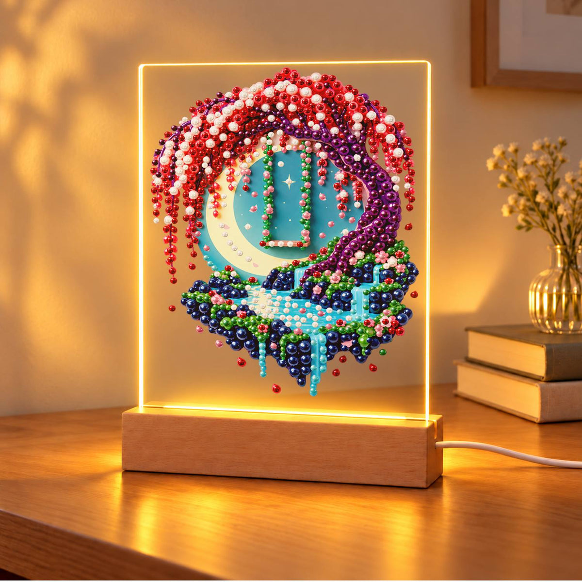 Moon Swing Under Wisteria (Light-Up Pearl Painting)