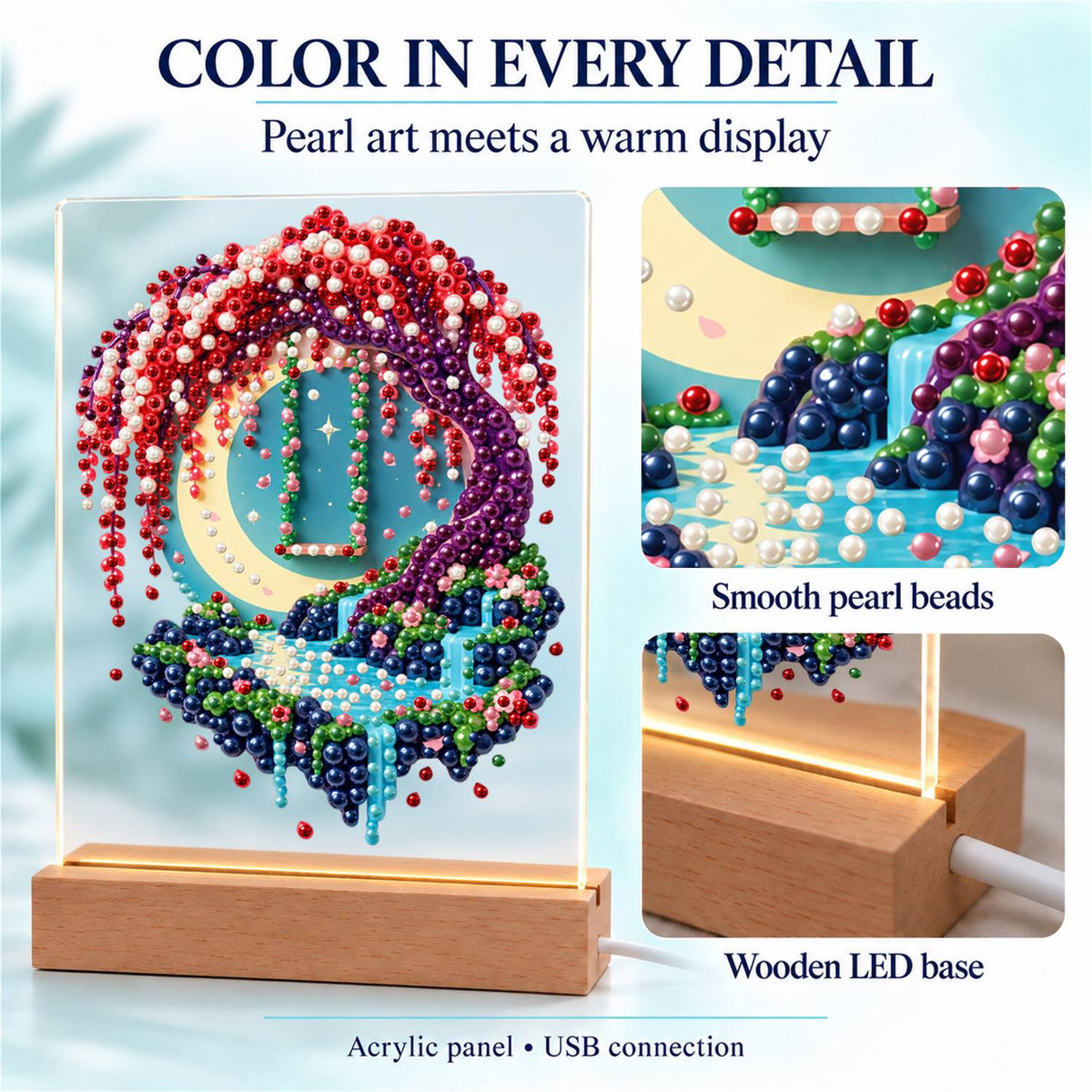 Moon Swing Under Wisteria (Light-Up Pearl Painting)