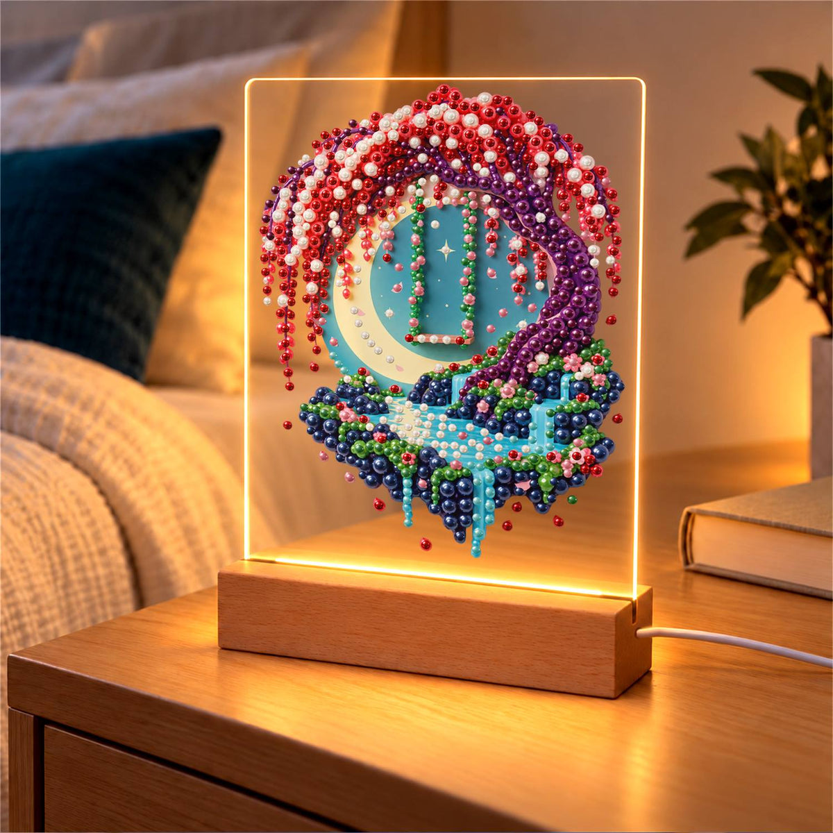 Moon Swing Under Wisteria (Light-Up Pearl Painting)