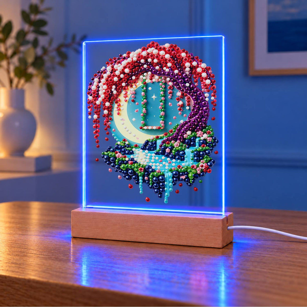 Moon Swing Under Wisteria (Light-Up Pearl Painting)