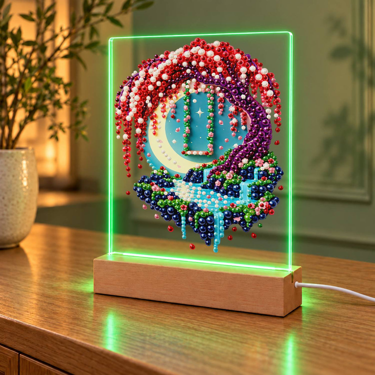 Moon Swing Under Wisteria (Light-Up Pearl Painting)