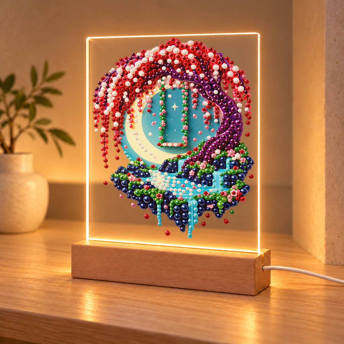 Moon Swing Under Wisteria (Light-Up Pearl Painting)