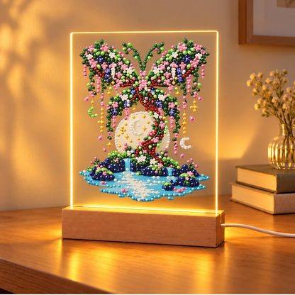 Butterfly Tree on a Moonlit Isle (Light-Up Pearl Painting)