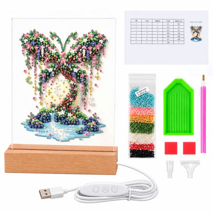 Butterfly Tree on a Moonlit Isle (Light-Up Pearl Painting)