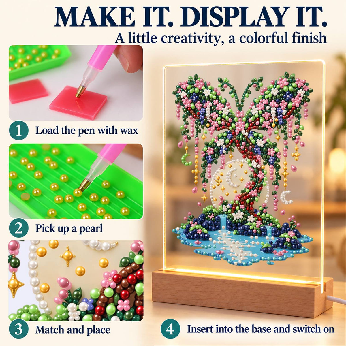 Butterfly Tree on a Moonlit Isle (Light-Up Pearl Painting)