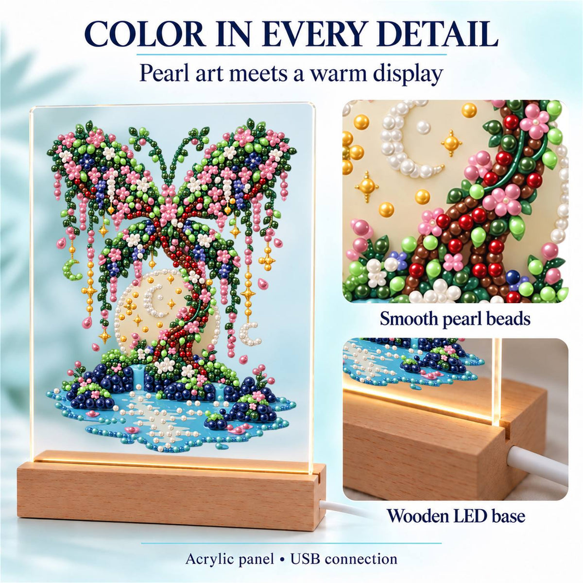 Butterfly Tree on a Moonlit Isle (Light-Up Pearl Painting)