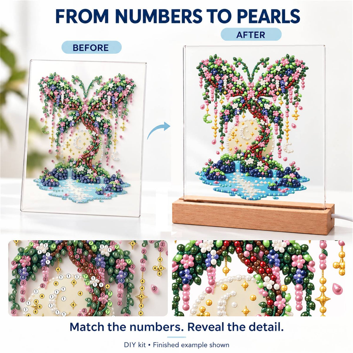 Butterfly Tree on a Moonlit Isle (Light-Up Pearl Painting)