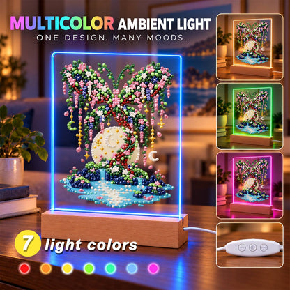 Butterfly Tree on a Moonlit Isle (Light-Up Pearl Painting)