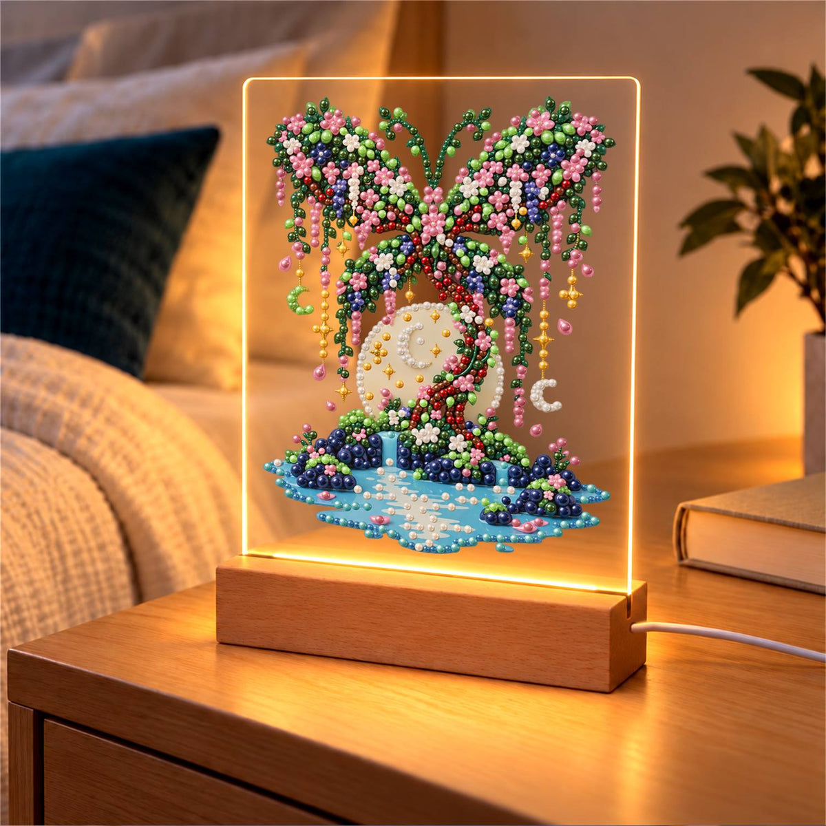 Butterfly Tree on a Moonlit Isle (Light-Up Pearl Painting)