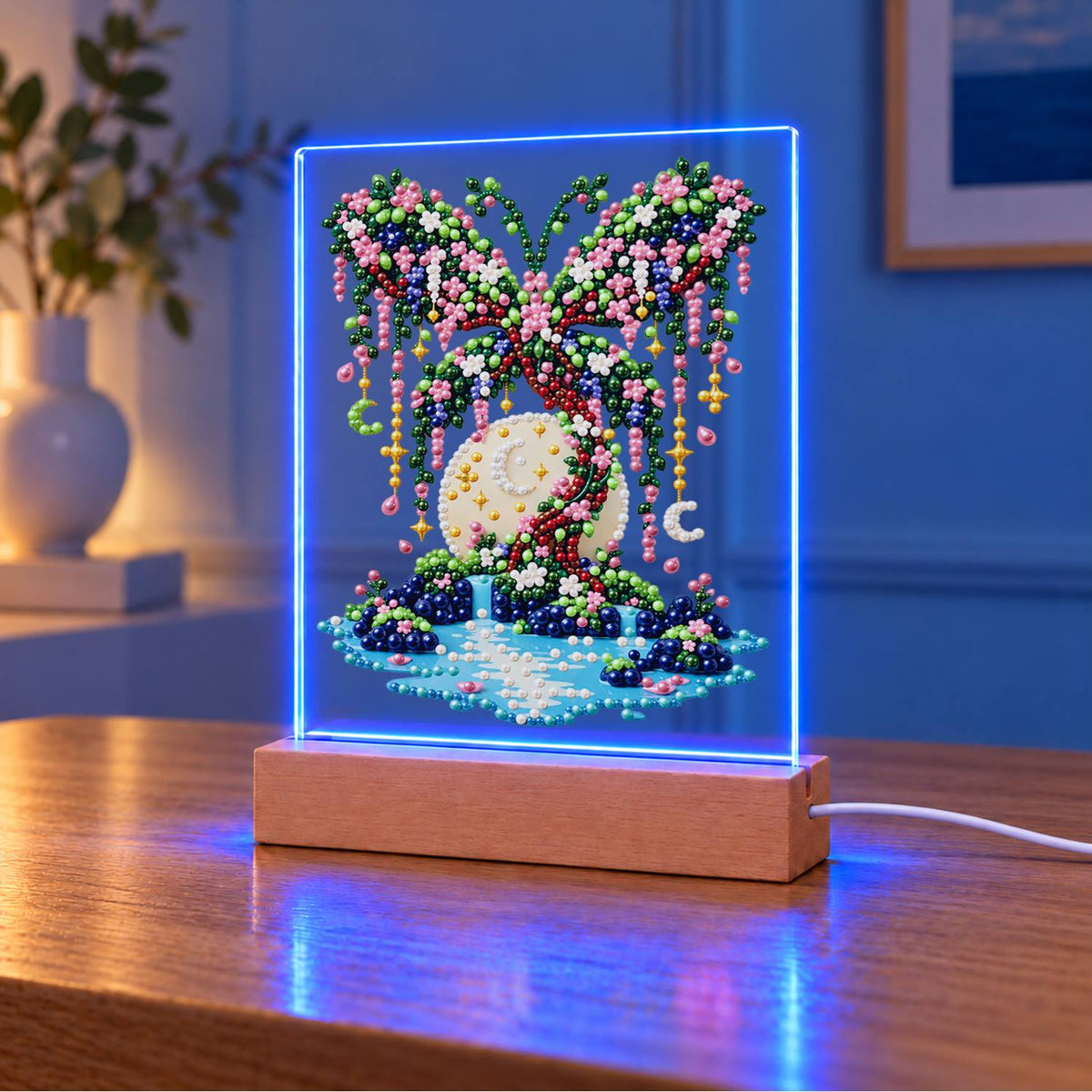 Butterfly Tree on a Moonlit Isle (Light-Up Pearl Painting)