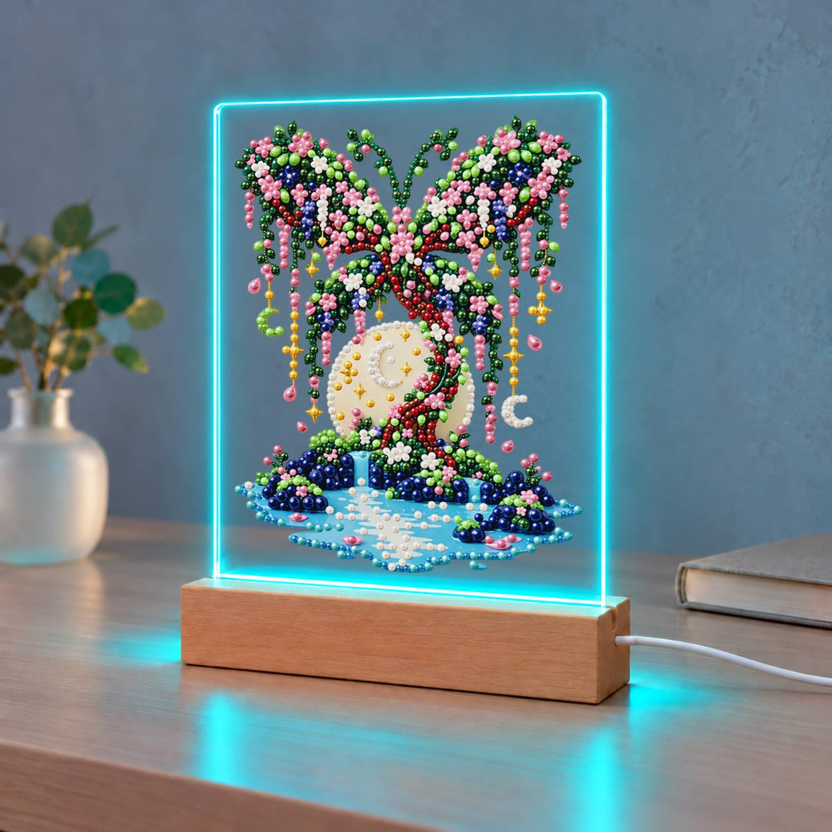 Butterfly Tree on a Moonlit Isle (Light-Up Pearl Painting)