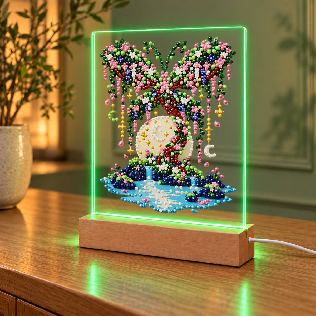 Butterfly Tree on a Moonlit Isle (Light-Up Pearl Painting)