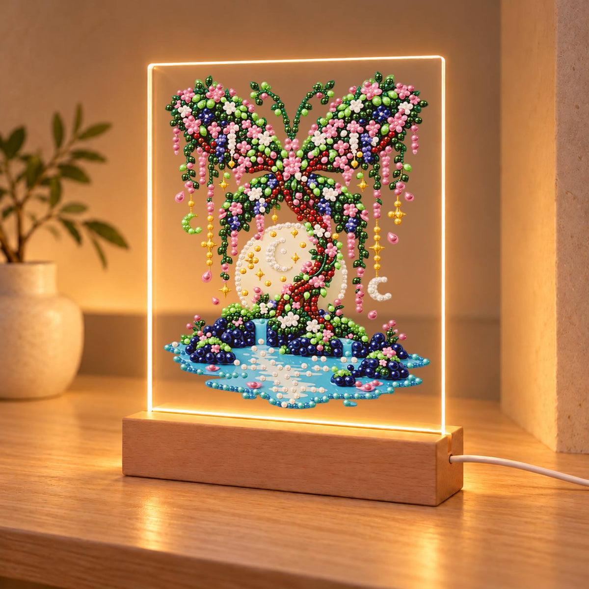 Butterfly Tree on a Moonlit Isle (Light-Up Pearl Painting)