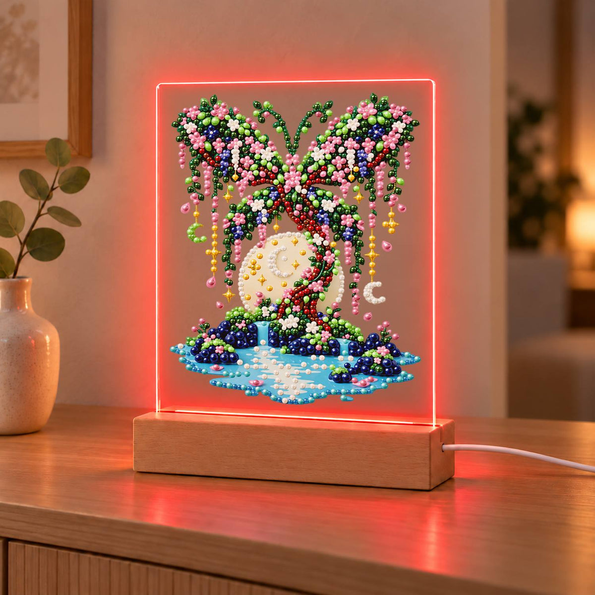 Butterfly Tree on a Moonlit Isle (Light-Up Pearl Painting)