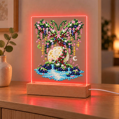 Butterfly Tree on a Moonlit Isle (Light-Up Pearl Painting)
