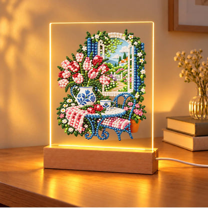 Tulip Vase by a Garden Window (Light-Up Pearl Painting)