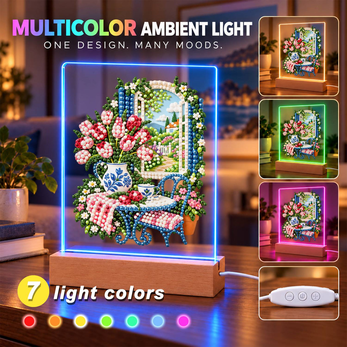Tulip Vase by a Garden Window (Light-Up Pearl Painting)