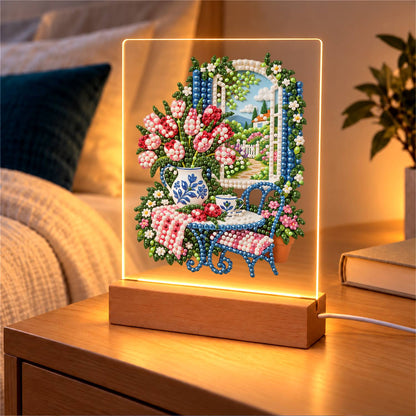 Tulip Vase by a Garden Window (Light-Up Pearl Painting)