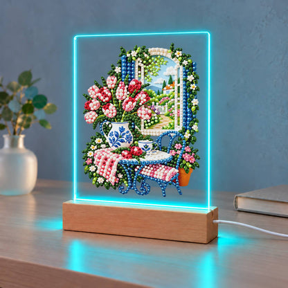 Tulip Vase by a Garden Window (Light-Up Pearl Painting)