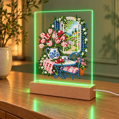 Tulip Vase by a Garden Window (Light-Up Pearl Painting)