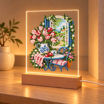 Tulip Vase by a Garden Window (Light-Up Pearl Painting)