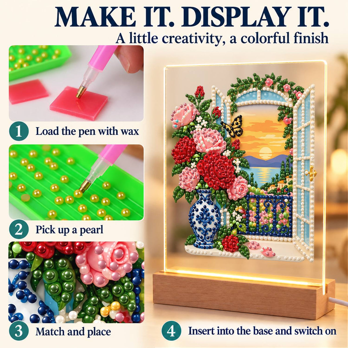 Roses by a Seaside Balcony (Light-Up Pearl Painting)
