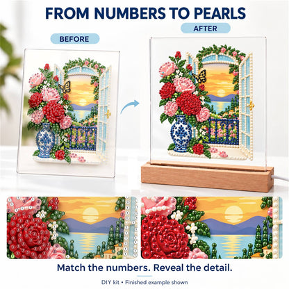 Roses by a Seaside Balcony (Light-Up Pearl Painting)