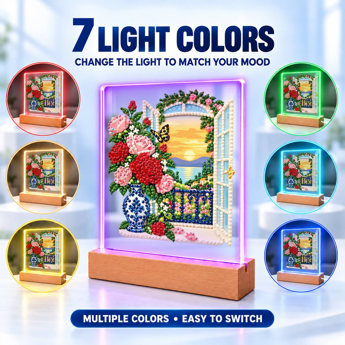 Roses by a Seaside Balcony (Light-Up Pearl Painting)
