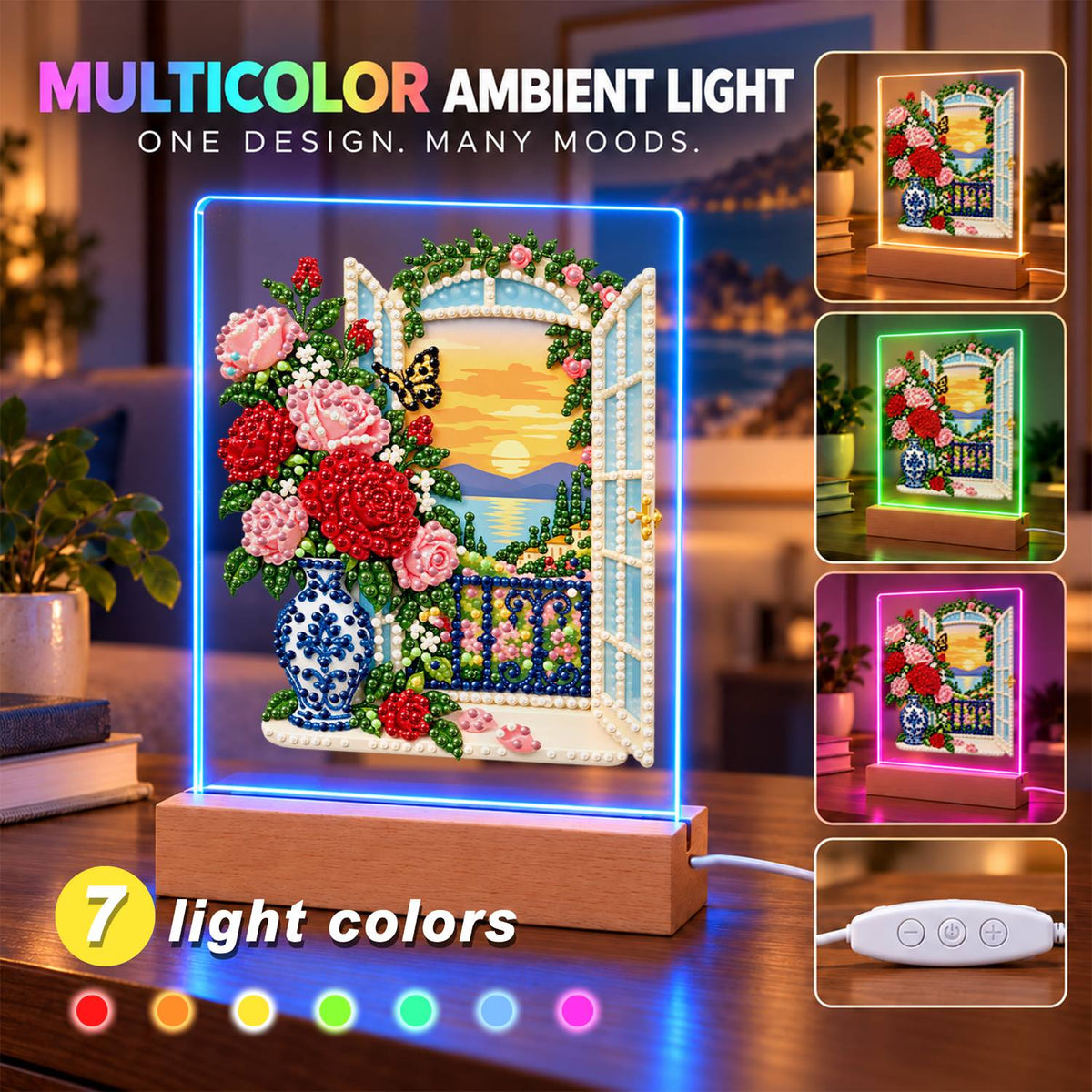 Roses by a Seaside Balcony (Light-Up Pearl Painting)