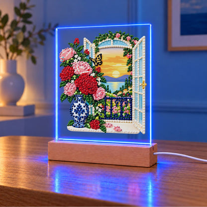 Roses by a Seaside Balcony (Light-Up Pearl Painting)
