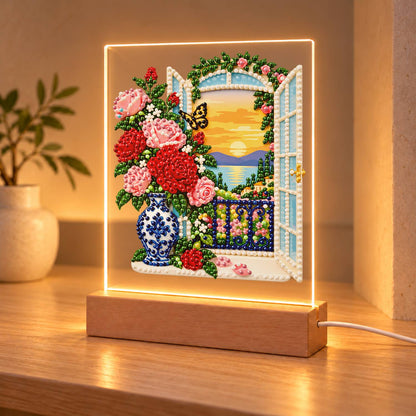 Roses by a Seaside Balcony (Light-Up Pearl Painting)