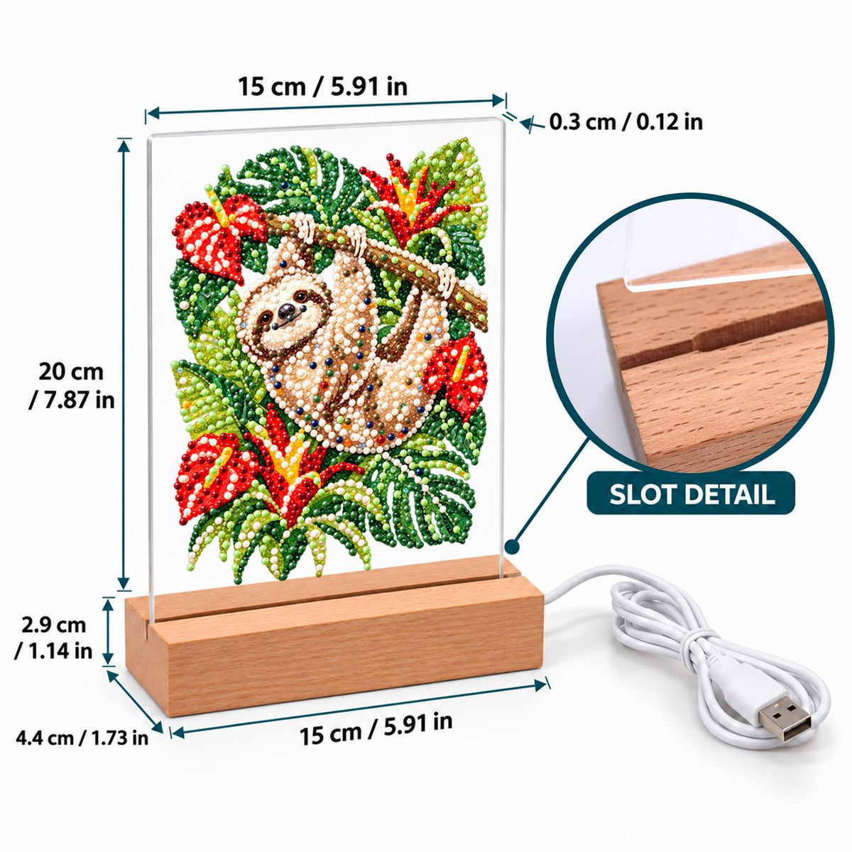 Sloth Hanging Among Anthuriums (Light-Up Pearl Painting)
