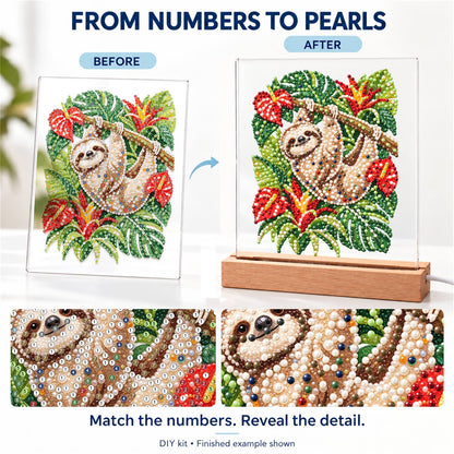 Sloth Hanging Among Anthuriums (Light-Up Pearl Painting)