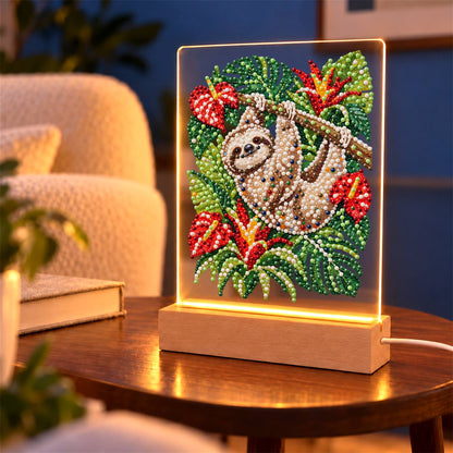 Sloth Hanging Among Anthuriums (Light-Up Pearl Painting)