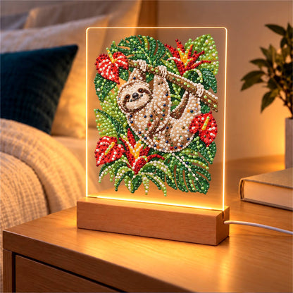 Sloth Hanging Among Anthuriums (Light-Up Pearl Painting)