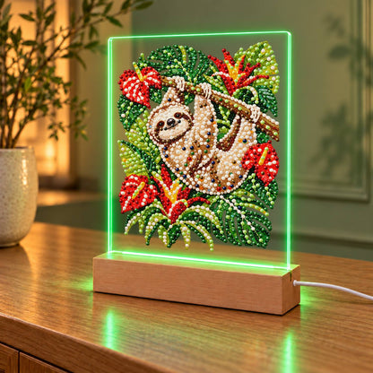 Sloth Hanging Among Anthuriums (Light-Up Pearl Painting)