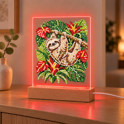 Sloth Hanging Among Anthuriums (Light-Up Pearl Painting)