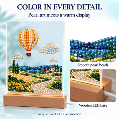 Striped Balloon Over Rolling Hills (Light-Up Pearl Painting)
