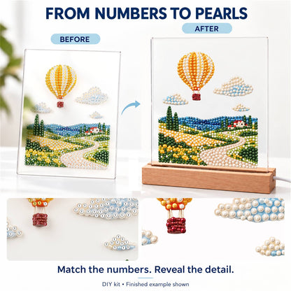 Striped Balloon Over Rolling Hills (Light-Up Pearl Painting)