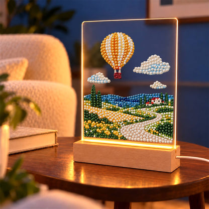 Striped Balloon Over Rolling Hills (Light-Up Pearl Painting)