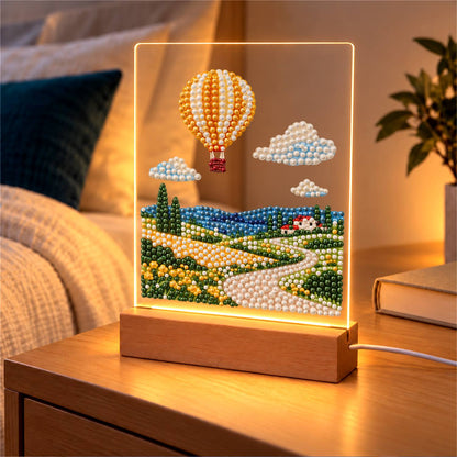 Striped Balloon Over Rolling Hills (Light-Up Pearl Painting)