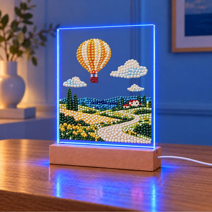 Striped Balloon Over Rolling Hills (Light-Up Pearl Painting)