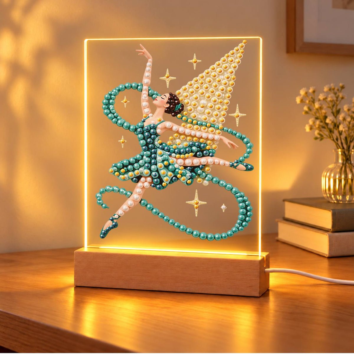 Ballerina in a Teal Ribbon Swirl (Light-Up Pearl Painting)