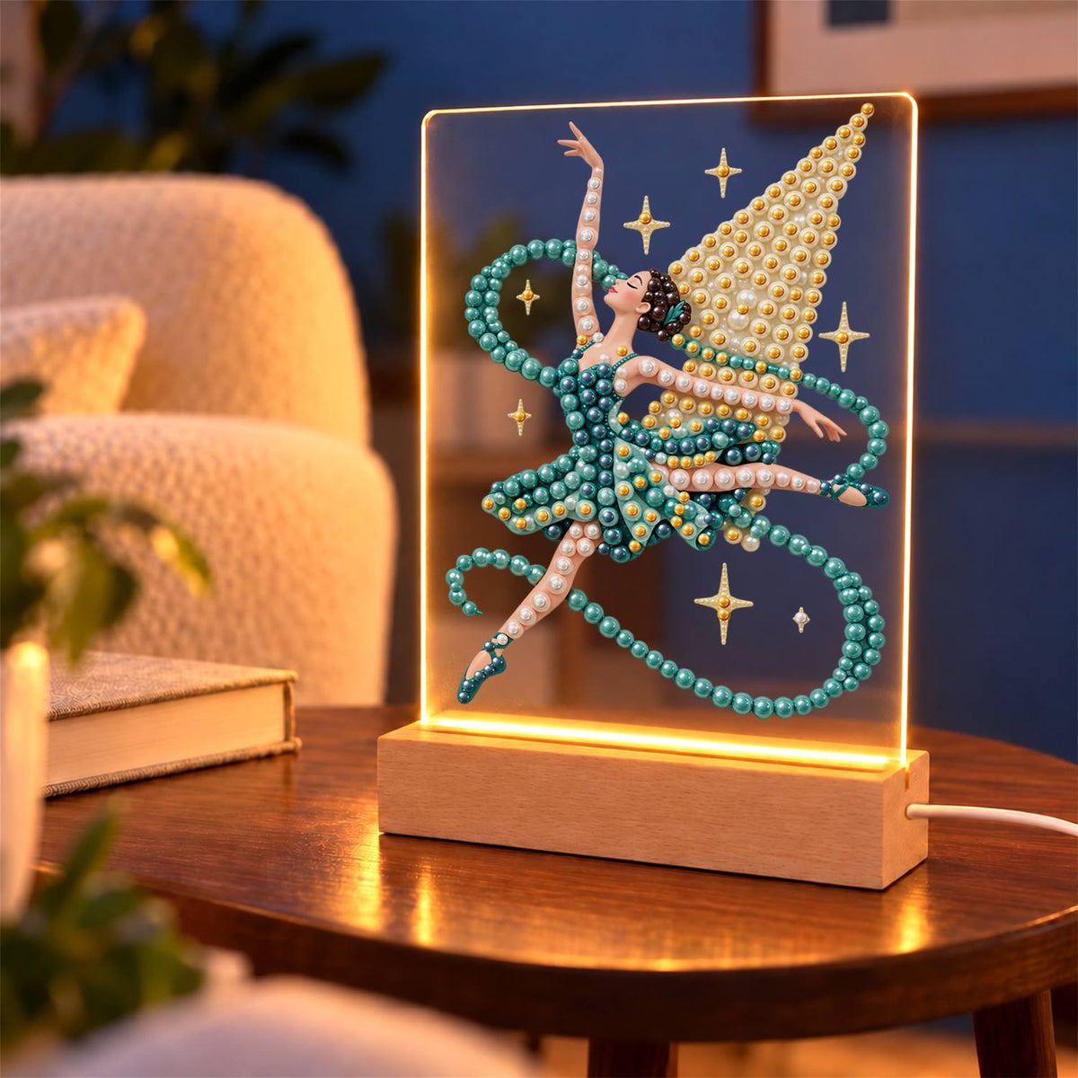 Ballerina in a Teal Ribbon Swirl (Light-Up Pearl Painting)