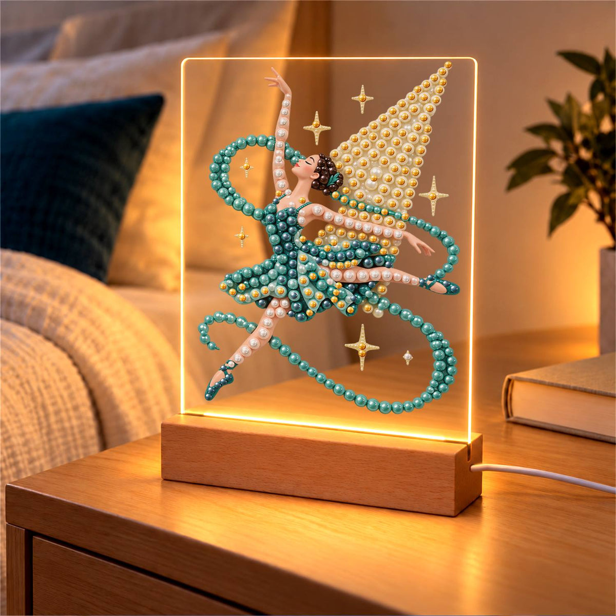 Ballerina in a Teal Ribbon Swirl (Light-Up Pearl Painting)