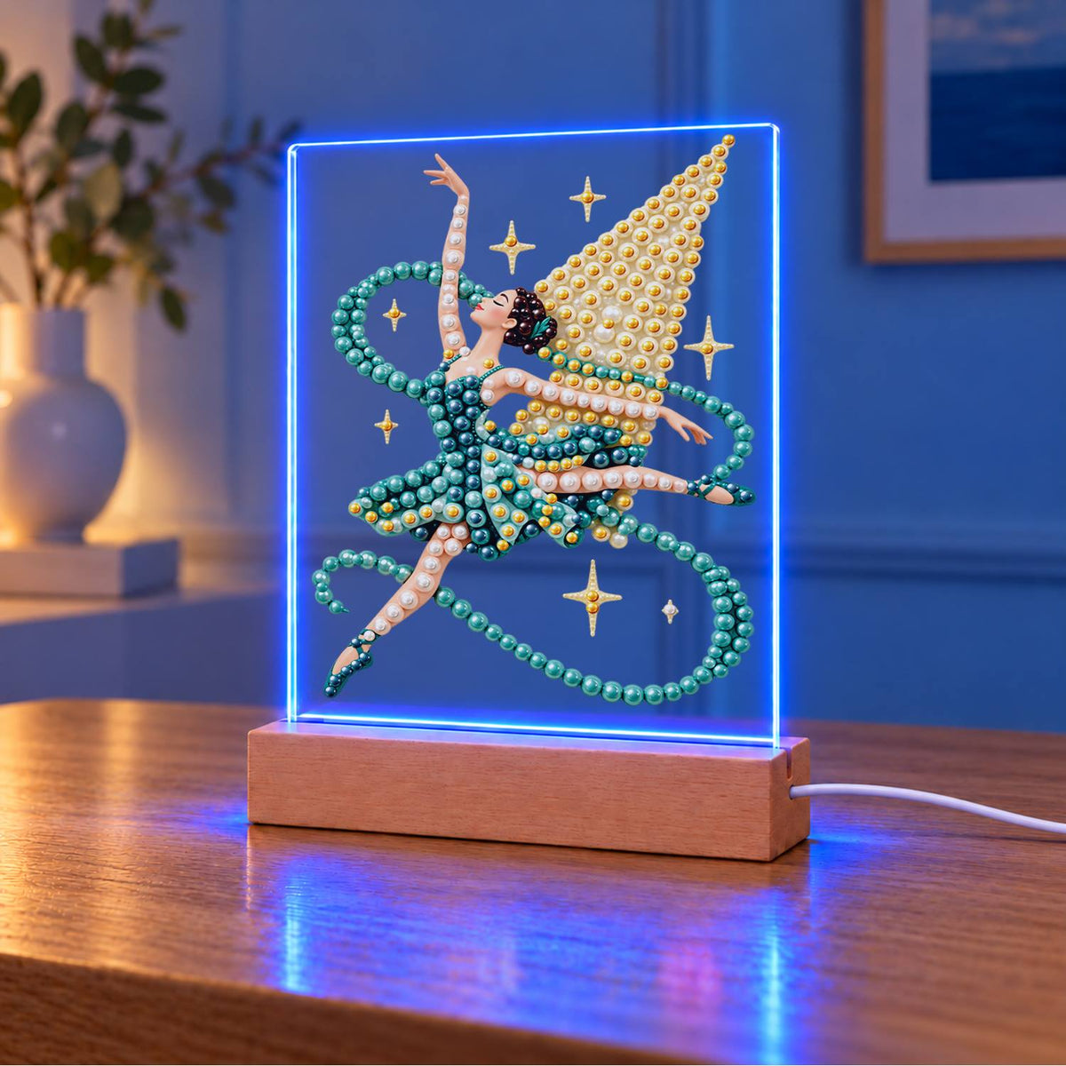 Ballerina in a Teal Ribbon Swirl (Light-Up Pearl Painting)