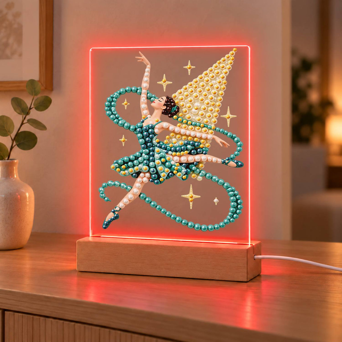 Ballerina in a Teal Ribbon Swirl (Light-Up Pearl Painting)